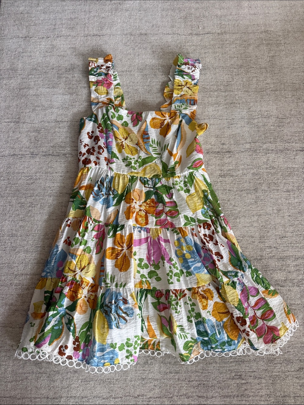 Aqua White Floral Tiered Mini Dress with Multi-Color Print